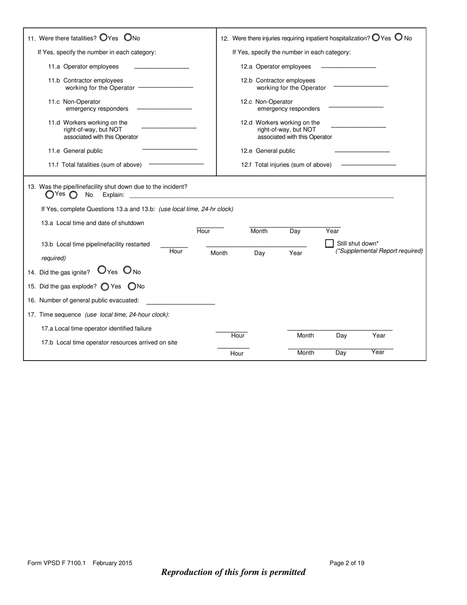 Form VPSD F7100.1 Incident Report - Gas Distribution System - Vermont, Page 2