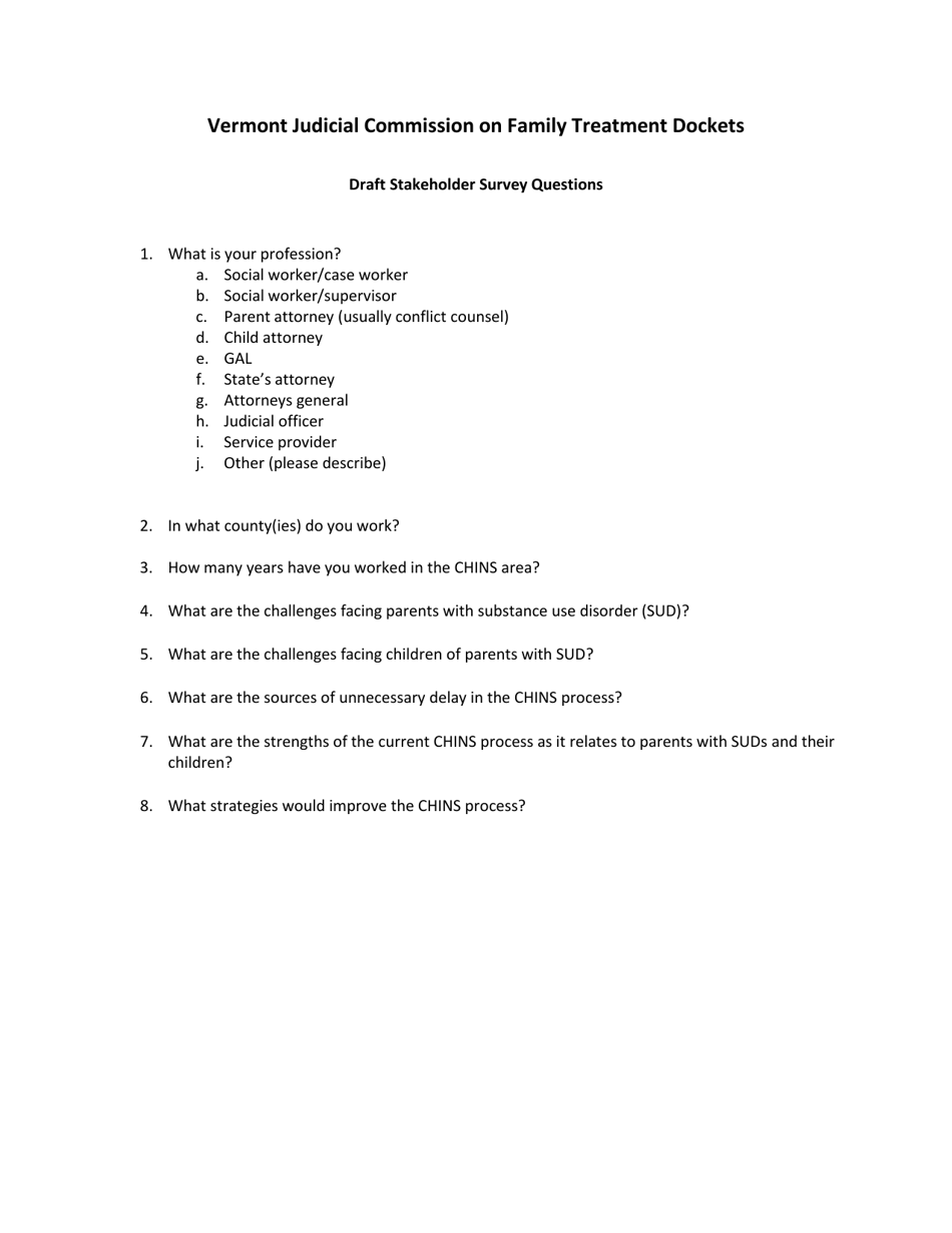 Stakeholder Survey Questions - Draft - Vermont, Page 1