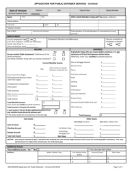 Form 200-00358CR Application for Public Defender Services - Criminal - Vermont