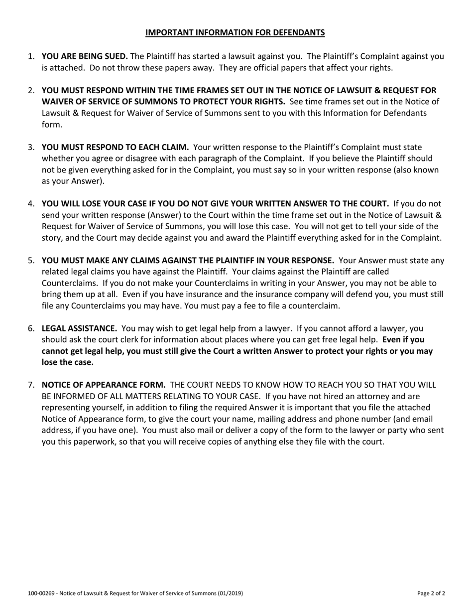 Form 100-00269 Notice of Lawsuit  Request for Waiver of Service of Summons - Vermont, Page 2