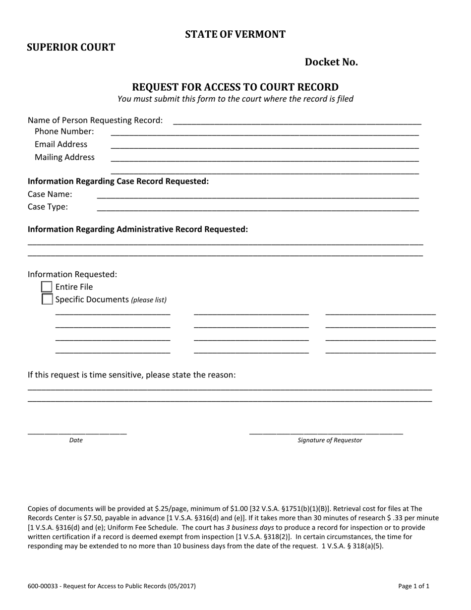 Form 600-00033 Download Fillable PDF or Fill Online Request for Access ...