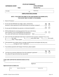 Document preview: Form 100-00508 Employer Disclosure - Vermont