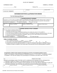 Form 200-00388 Deferred Sentence and Probation Order - Vermont