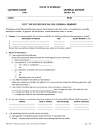 Document preview: Form 200-00130 Petition to Expunge or Seal Criminal History - Vermont
