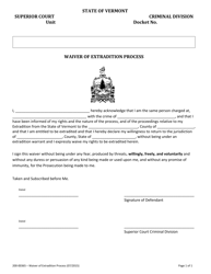 Document preview: Form 200-00365 Waiver of Extradition Process - Vermont