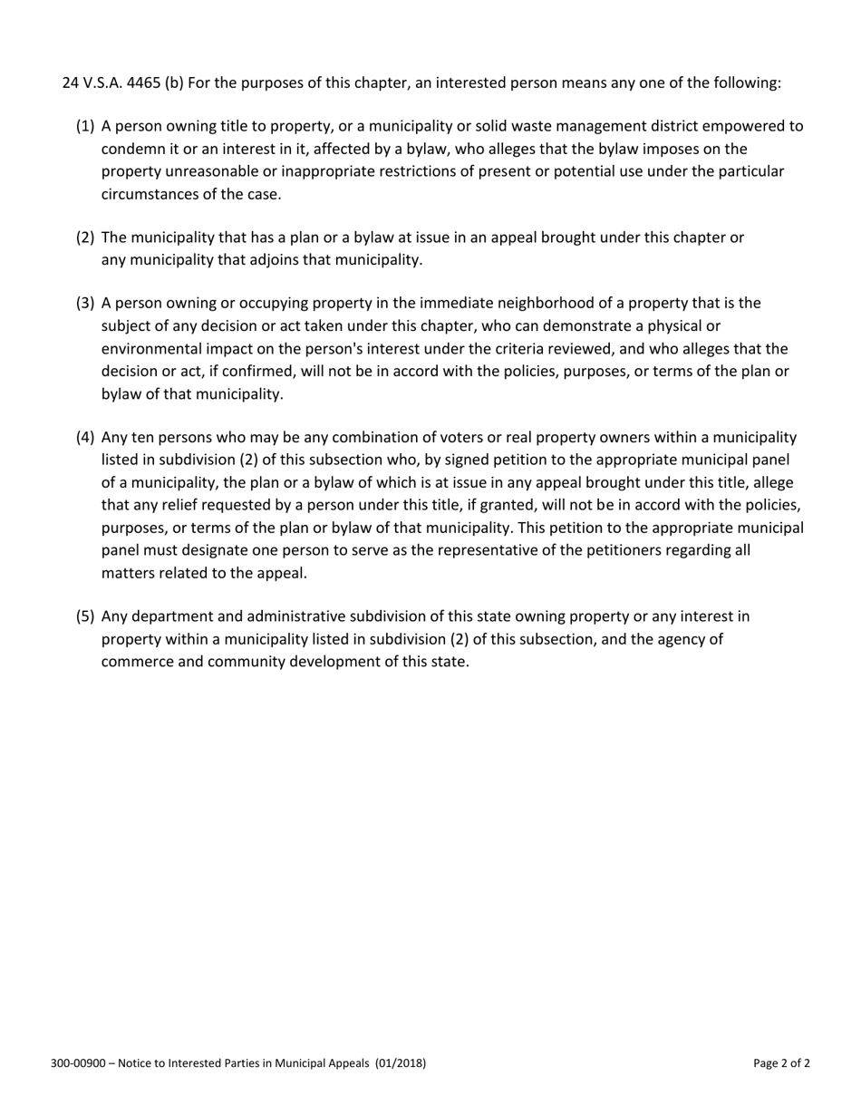 Form 300-00900 Notice to Interested Parties in Municipal Appeals - Vermont, Page 2