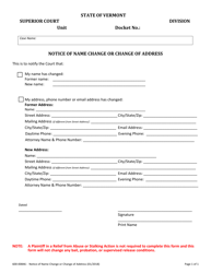 Document preview: Form 600-00846 Notice of Name Change or Change of Address - Vermont