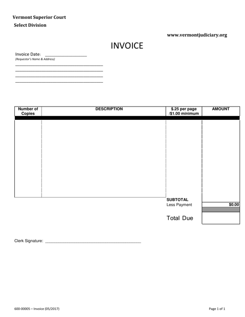 Form 600-00005 Invoice - Vermont