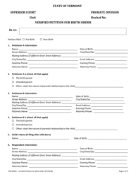 Document preview: Form 700-00301 Verified Petition for Birth Order - Vermont