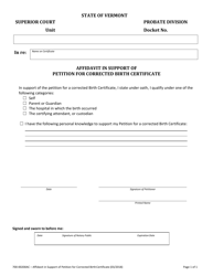 Document preview: Form 700-00200AC Affidavit in Support of Petition for Corrected Birth Certificate - Vermont