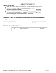 Form 400-00803 Motion to Modify Child Support and/or Maintenance Supplement - Vermont, Page 3