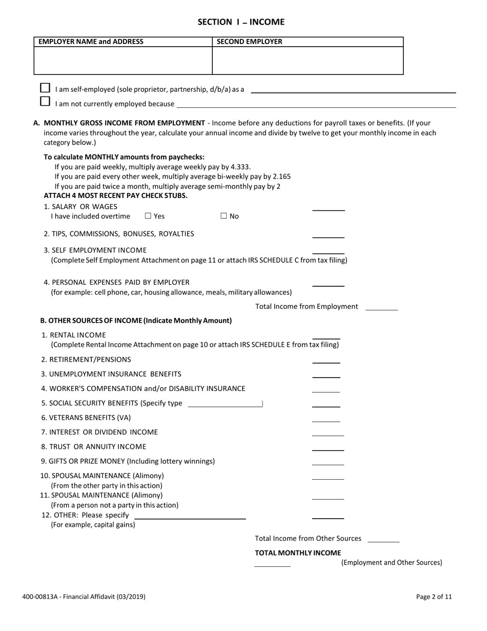 Form 400-00813A Financial Affidavit - Vermont, Page 2
