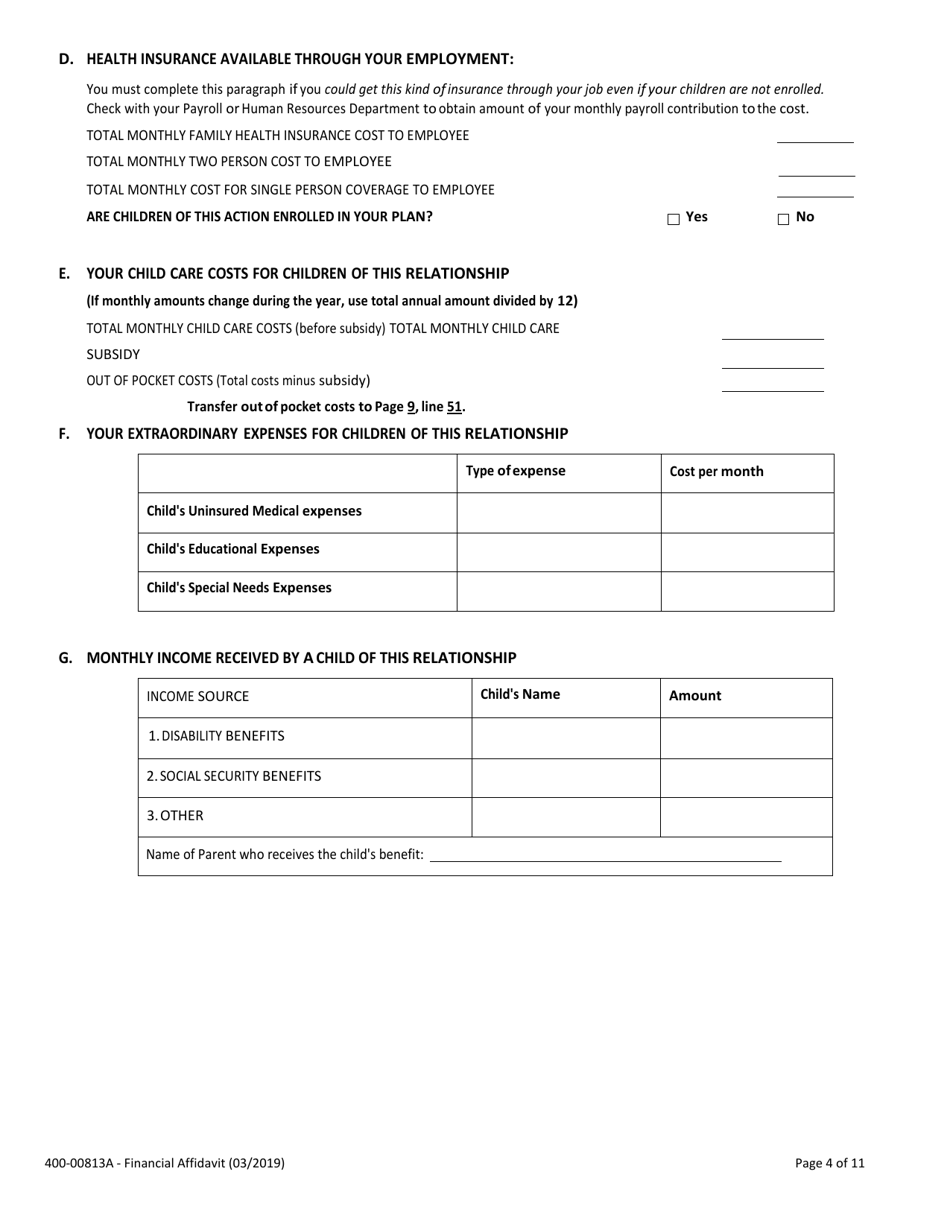 Form 400-00813A Financial Affidavit - Vermont, Page 4