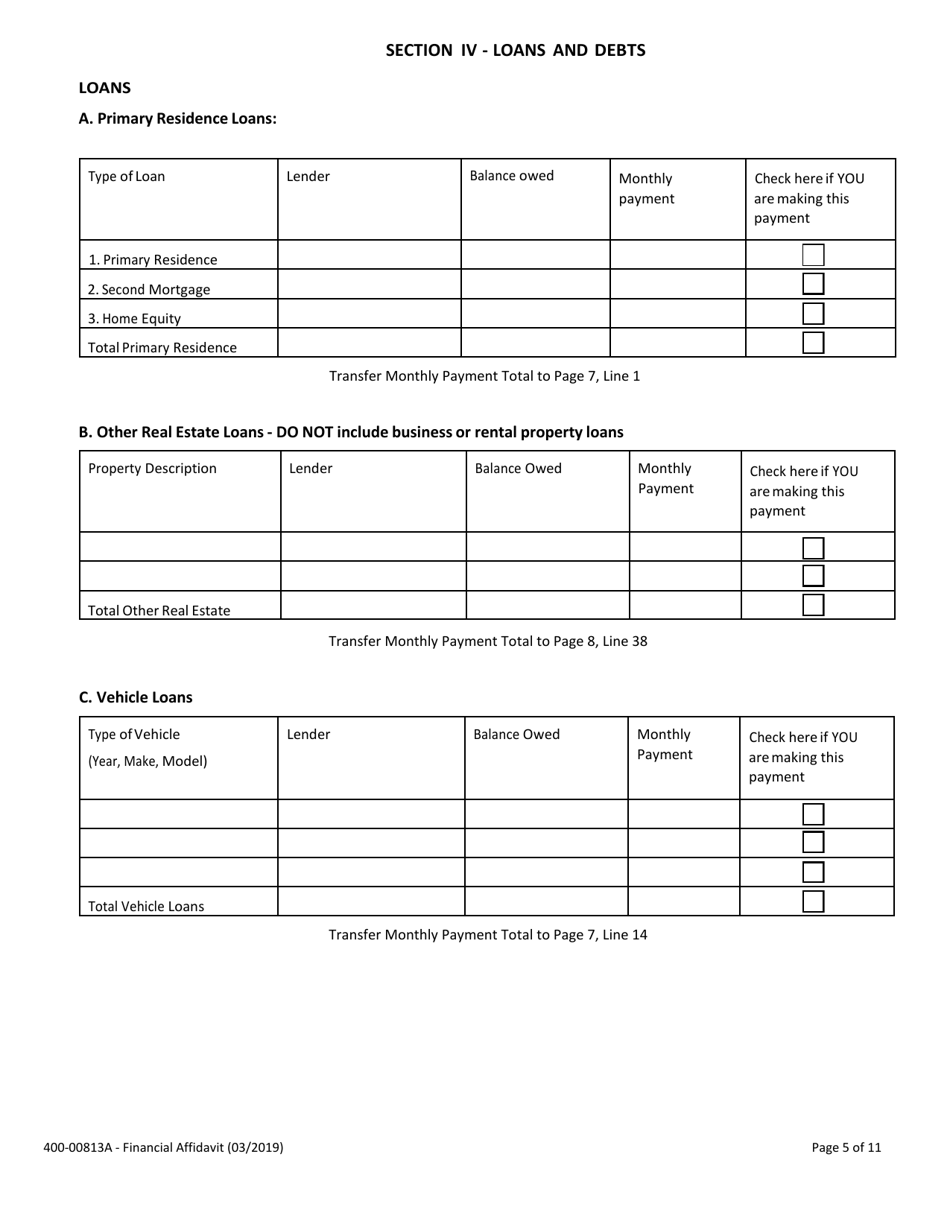 Form 400-00813A Financial Affidavit - Vermont, Page 5