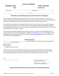Form 400-00820 Notice of Action &amp; Request for Waiver of Service of Summons - Vermont, Page 2