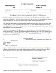 Form 400-00820 Notice of Action &amp; Request for Waiver of Service of Summons - Vermont, Page 3