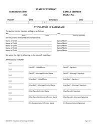 Document preview: Form 400-00872 Stipulation of Parentage - Vermont