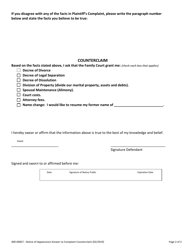 Form 400-00837 Notice of Appearance, Answer to the Complaint and Counterclaim - Vermont, Page 2