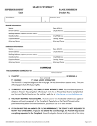 Form 400-00836NR Complaint for Non-resident Divorce No Children - Vermont