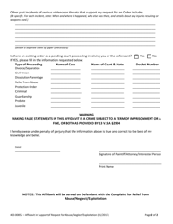 Form 400-00852 Affidavit in Support of Request for Emergency Relief From Abuse/Neglect/Exploitation Pursuant to 33 V.s.a. Chapter 69 - Vermont, Page 2