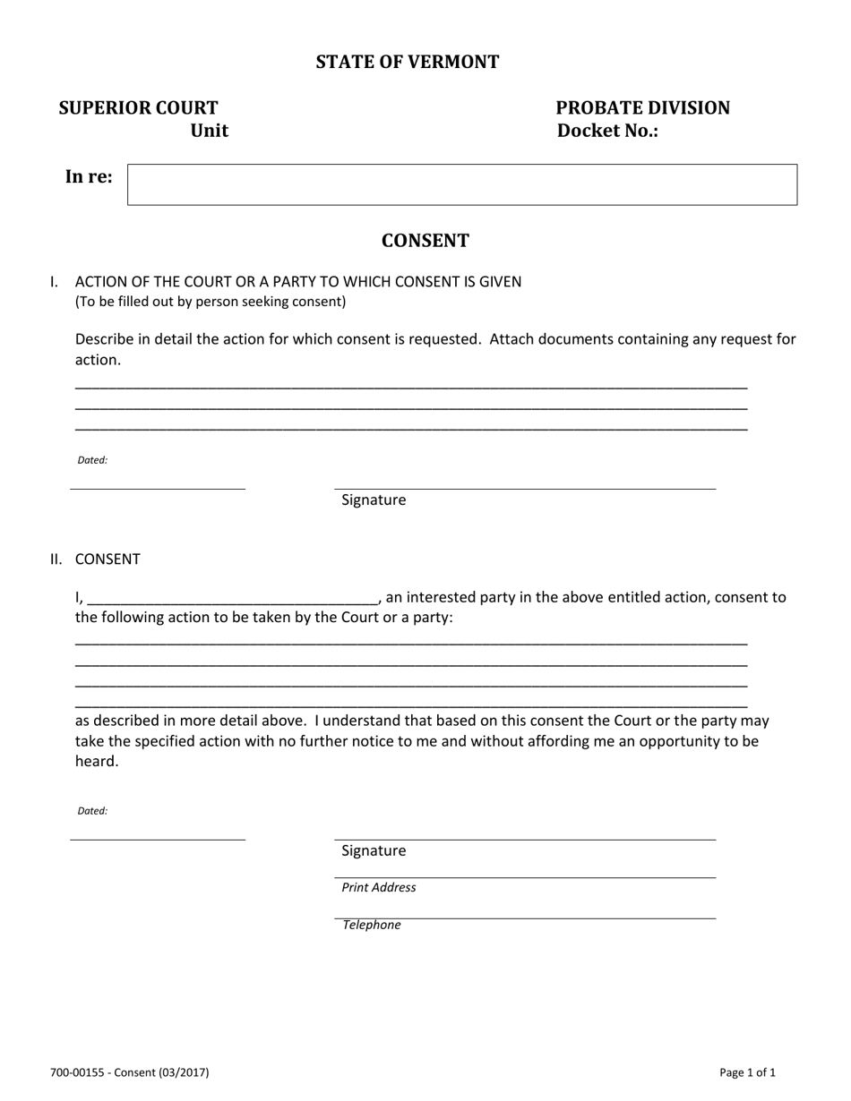 Form 700-00155 Consent - Vermont, Page 1