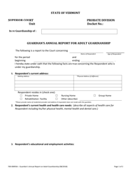 Form 700-00093A Guardian&#039;s Annual Report on Adult Guardianship - Vermont