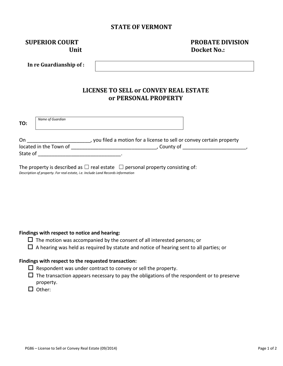 Form PG86 Fill Out, Sign Online and Download Fillable PDF, Vermont