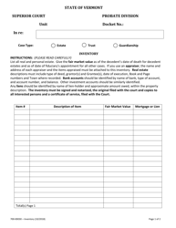 Form 700-00030 Inventory Schedule - Vermont