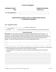 Document preview: Form 700-00084 Motion for License to Sell or Convey Real Estate or Personal Property - Vermont