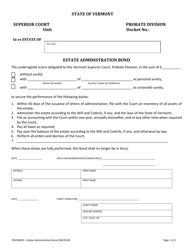 Document preview: Form 700-00020 Estate Administration Bond - Vermont