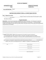 Document preview: Form 700-00035 Motion for License to Sell or Convey Real Estate - Vermont