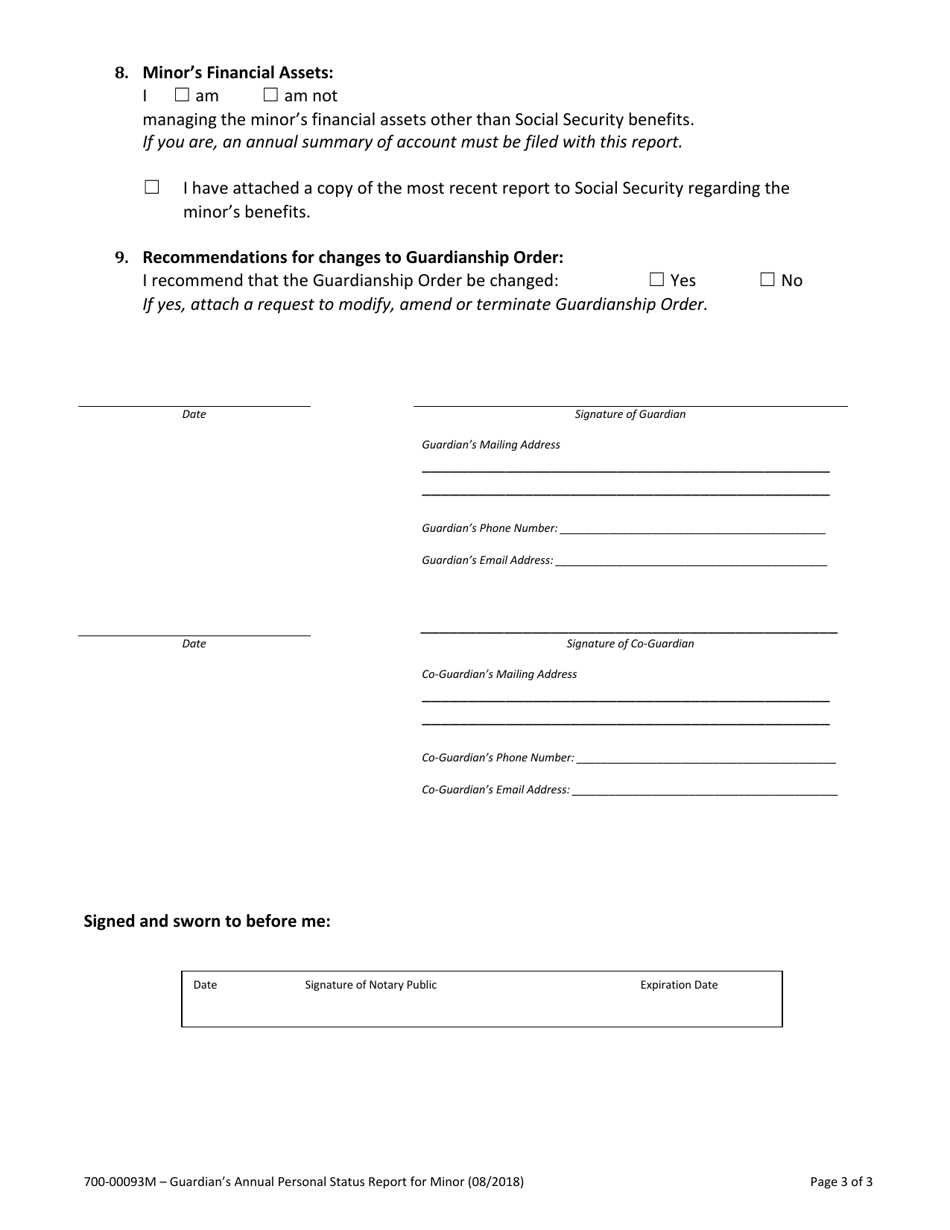 Form 700-00093M Guardians Annual Personal Status Report for Minor - Vermont, Page 3