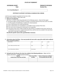 Document preview: Form 700-00070C Petition to Appoint Custodial Guardian for a Minor - Vermont