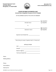 Document preview: Form 800-00003 Cover for Brief or Printed Case - Vermont