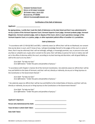 Form 900-00019 Certification of Oath of Admission - Vermont