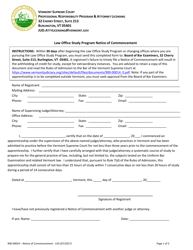 Form 900-00024 Law Office Study Program Notice of Commencement - Vermont