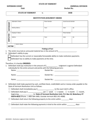 Document preview: Form 200-00245 Restitution Judgment Order - Vermont