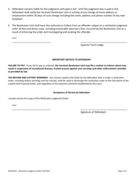 Form 200-00245 Restitution Judgment Order - Vermont, Page 2