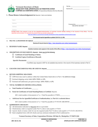 Document preview: Form MISC-1B Request for Apostiled/Authenticated Copies or Certificates of Corporations/Business Services Records - Vermont