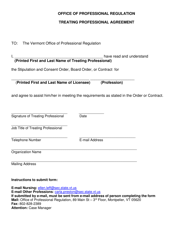 Document preview: Treating Professional Agreement Form - Vermont