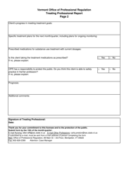 Treating Professional Report Form - Vermont, Page 2