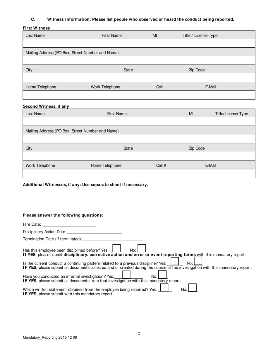 Mandatory Report of Disciplinary Action - Vermont, Page 2