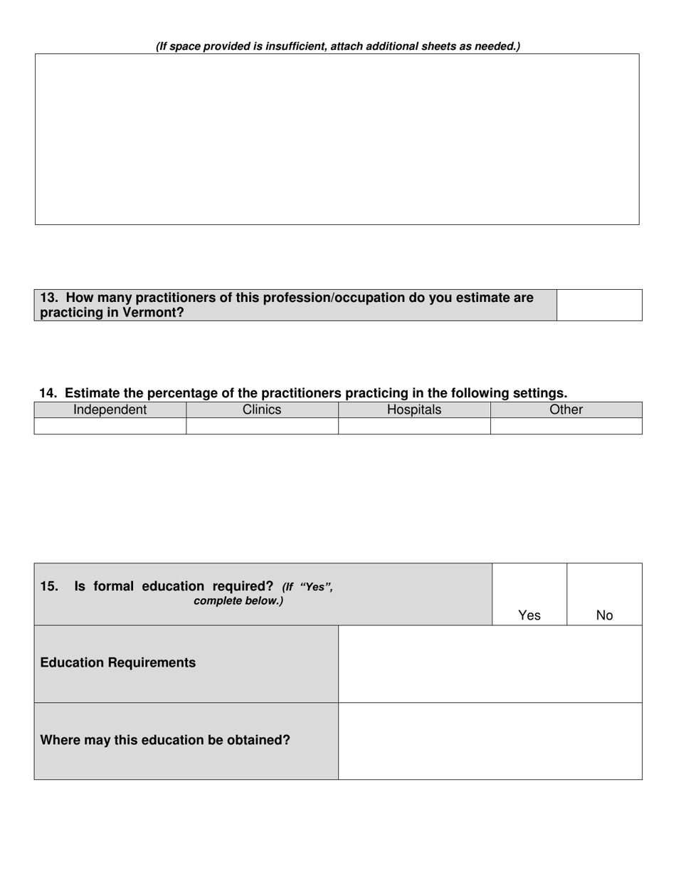 Application for Preliminary Sunrise Review Assessment - Vermont, Page 5