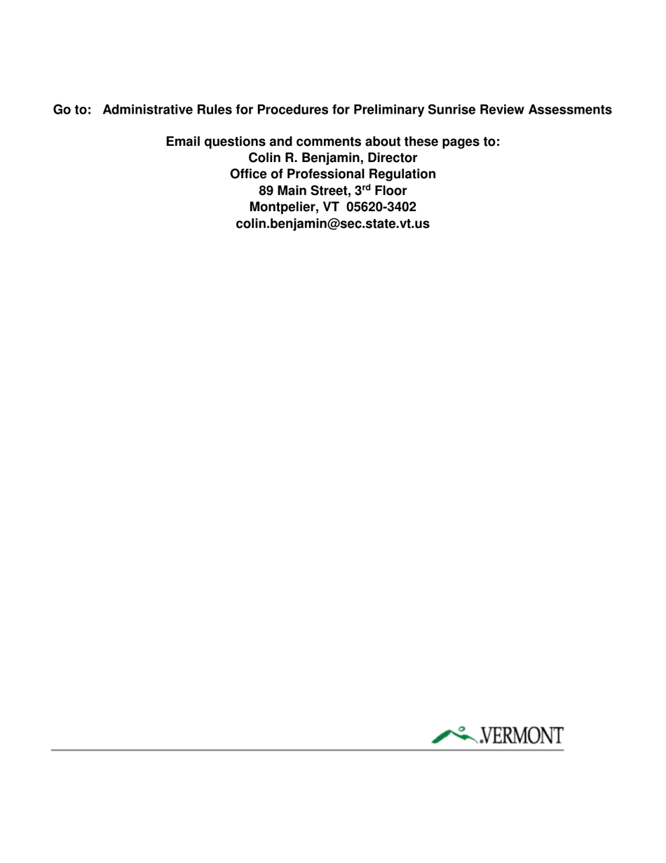 Application for Preliminary Sunrise Review Assessment - Vermont, Page 8