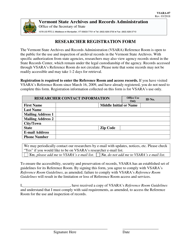Document preview: Form VSARA-07 Researcher Registration Form - Vermont