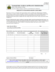 Document preview: Form VSARA-39 Request to Transfer Archival Records - Vermont