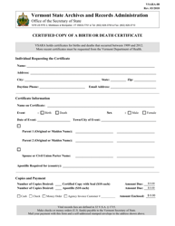 Document preview: Form VSARA-08 Certified Copy of a Birth or Death Certificate - Vermont