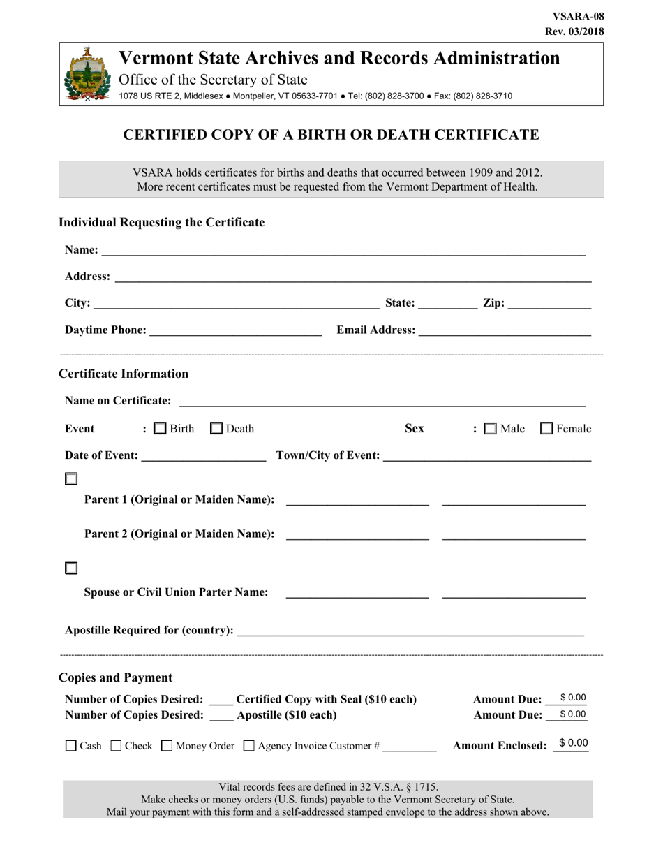 Form VSARA 08 Fill Out Sign Online and Download Fillable PDF