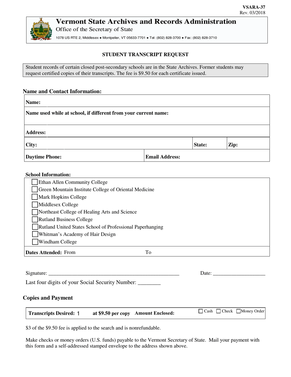 Form VSARA37 Fill Out, Sign Online and Download Fillable PDF