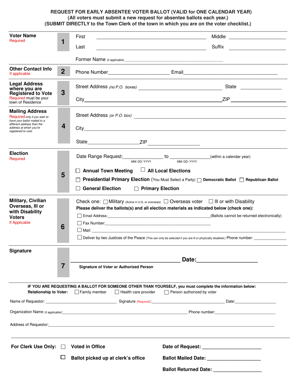 Vermont Request For Early Absentee Voter Ballot Download Fillable Pdf 